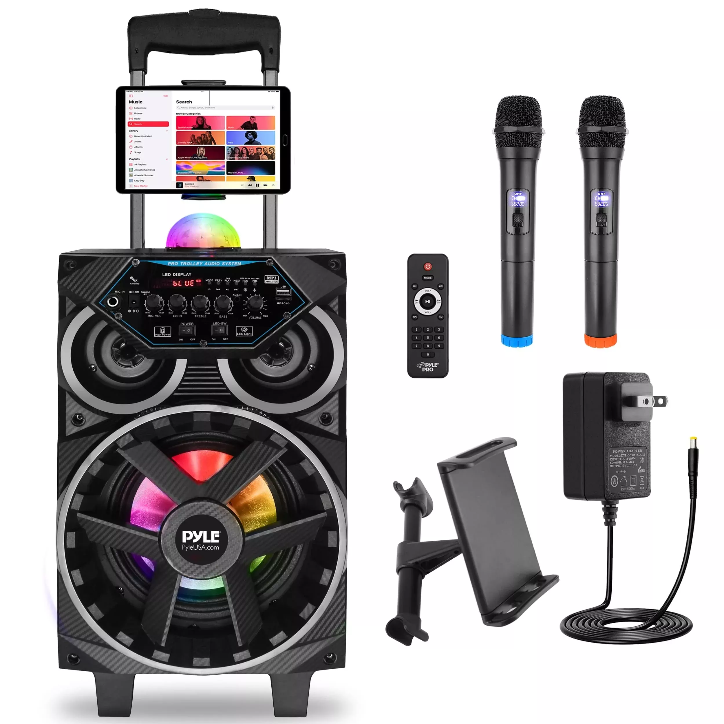 Pyle Portable Bluetooth PA Speaker - 580W 8Rechargeable Outdoor BT Karaoke Audio System - TWS, Disco Party Lights, LED Displ