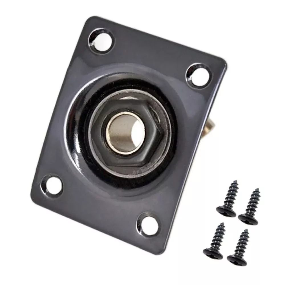 Square Metal 1/4 Output Jack Plate Input Jack Socket for Electric Guitar Bass (Black)