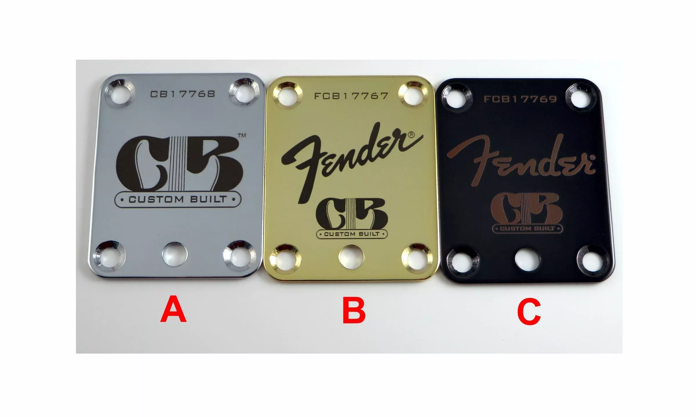 Standard 4 Bolt Style Guitar Neck Plate with Micro Tilt - Choose Color and Design - Custom Dark Engraved