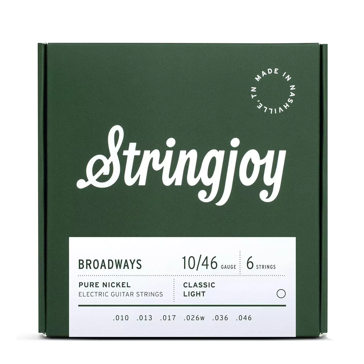Stringjoy BR1046 Broadways Electric Pure Nickel Guitar Strings, 10-46 Classic Light Gauge, Durable, Guitar Strings for Enhanced