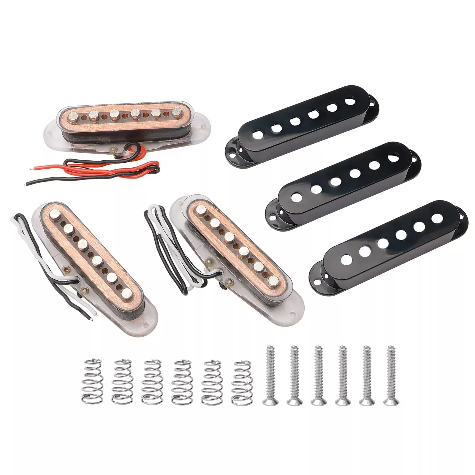 Swhmc Set of Single Coil Pickup Set SSS for Fender Strat Style Guitar Copper Color,with Black Pickup Cover