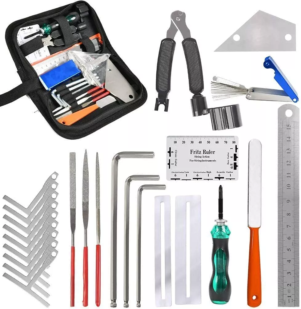 TIMESETL Guitar Repairing Maintenance Tools Kit String Organizer String Action Ruler Gauge Measuring Tool Hex Wrench Set Files F