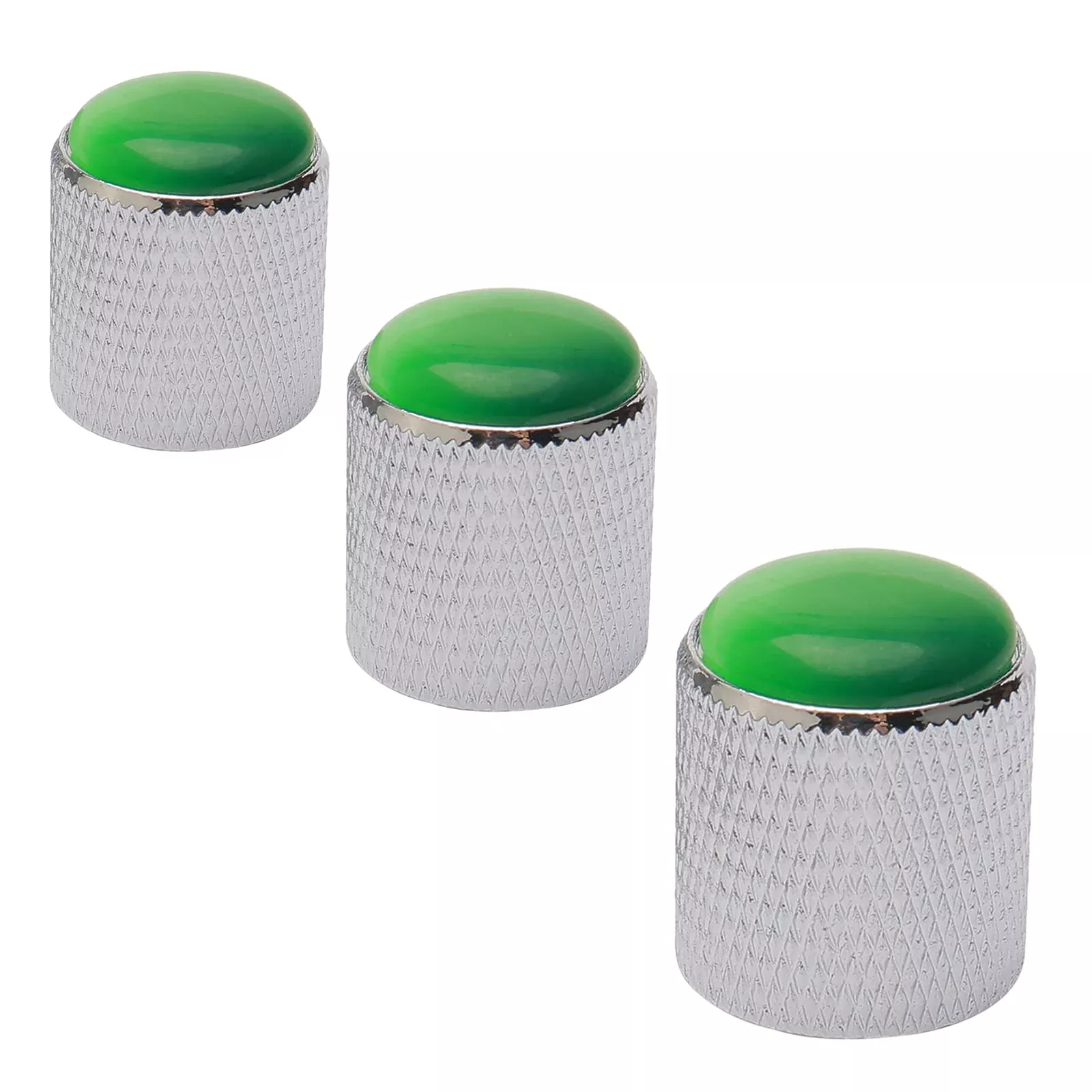 Unxuey 3PCS Sliver Guitar Control Knobs Volume Tone Knobs with Green Glass Dome for 6mm Shaft Pots