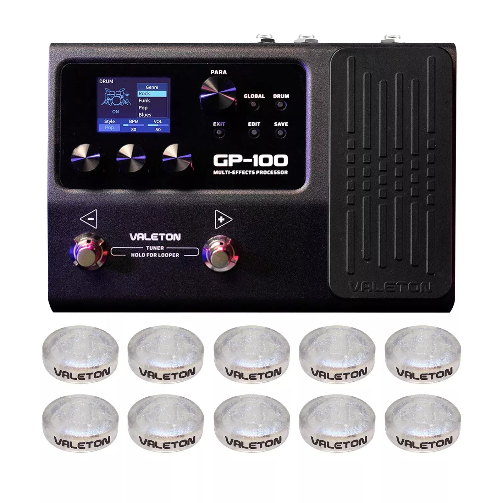 Valeton Multi-Effects with Expression Pedal Guitar Bass Amp Modeling IR Cabinets Simulation Multi Language Stereo OTG USB Audio