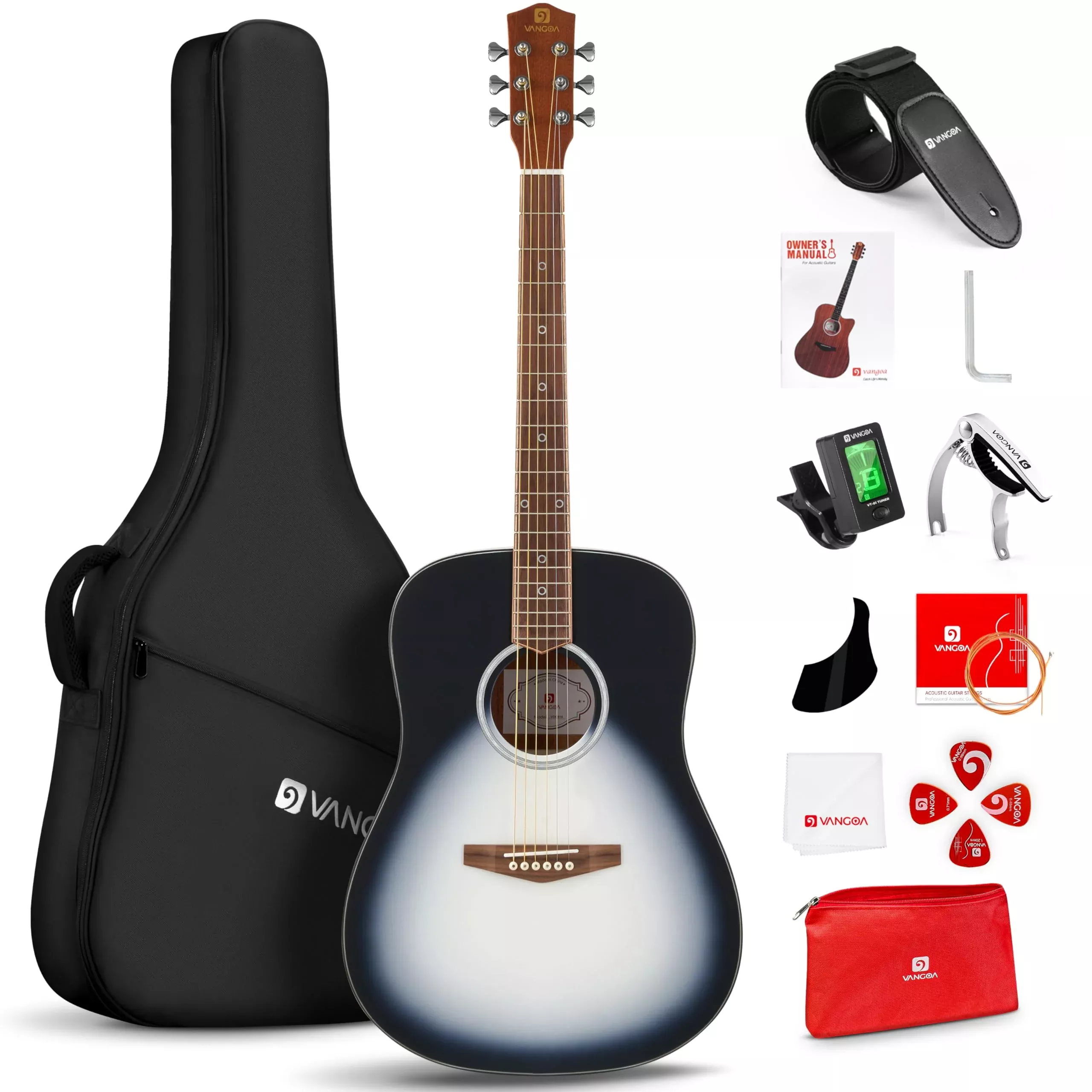 Vangoa Dreadnought Acoustic Guitar Bundle 41 inch for Beginners Adults Youth, 4/4 Full Size Steel String Acoustic Guitar Starter