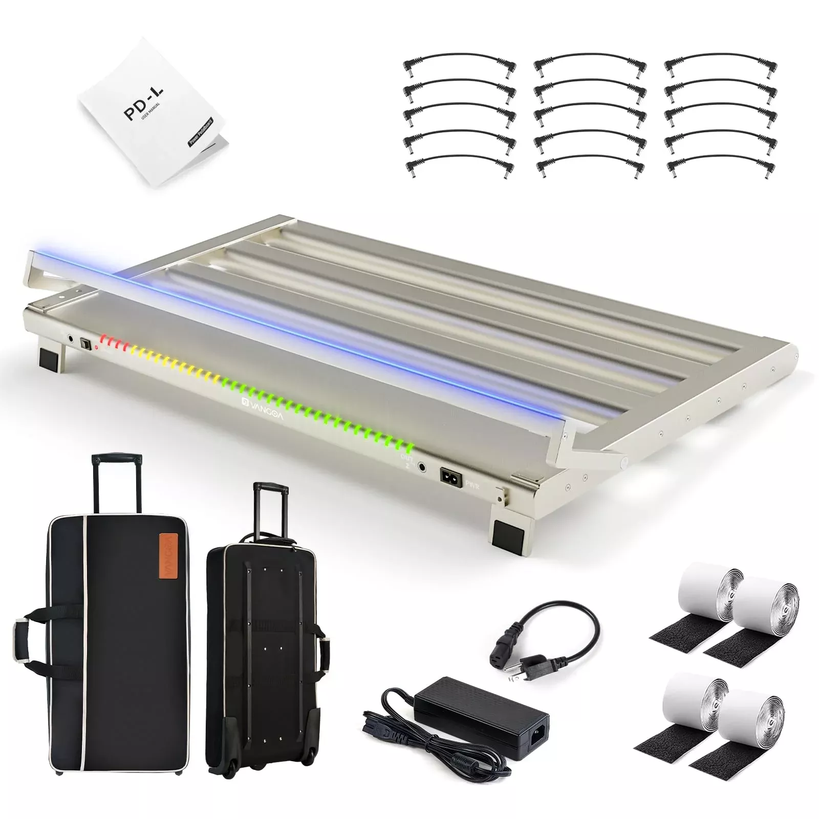 Vangoa Guitar Pedal Board with Built-in Isolated Power Supply, PD-L Aluminum Alloy Folding Powered Guitar Pedalboard with Adjust