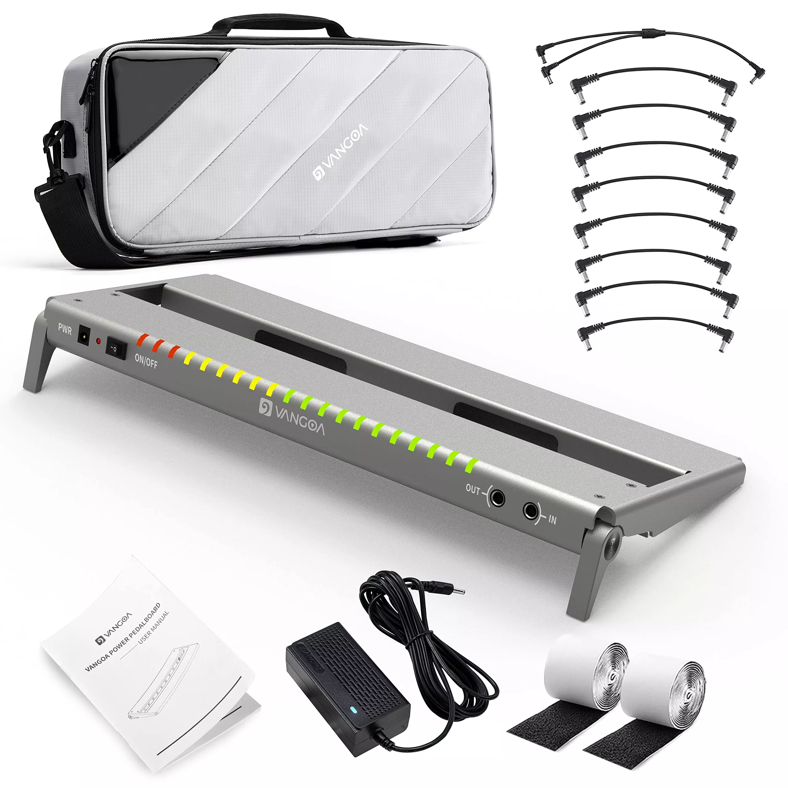 Vangoa Guitar Pedal Board with Built-in Isolated Power Supply, VPPD-S Aluminum Small Portable Folding Powered Guitar Pedalboard