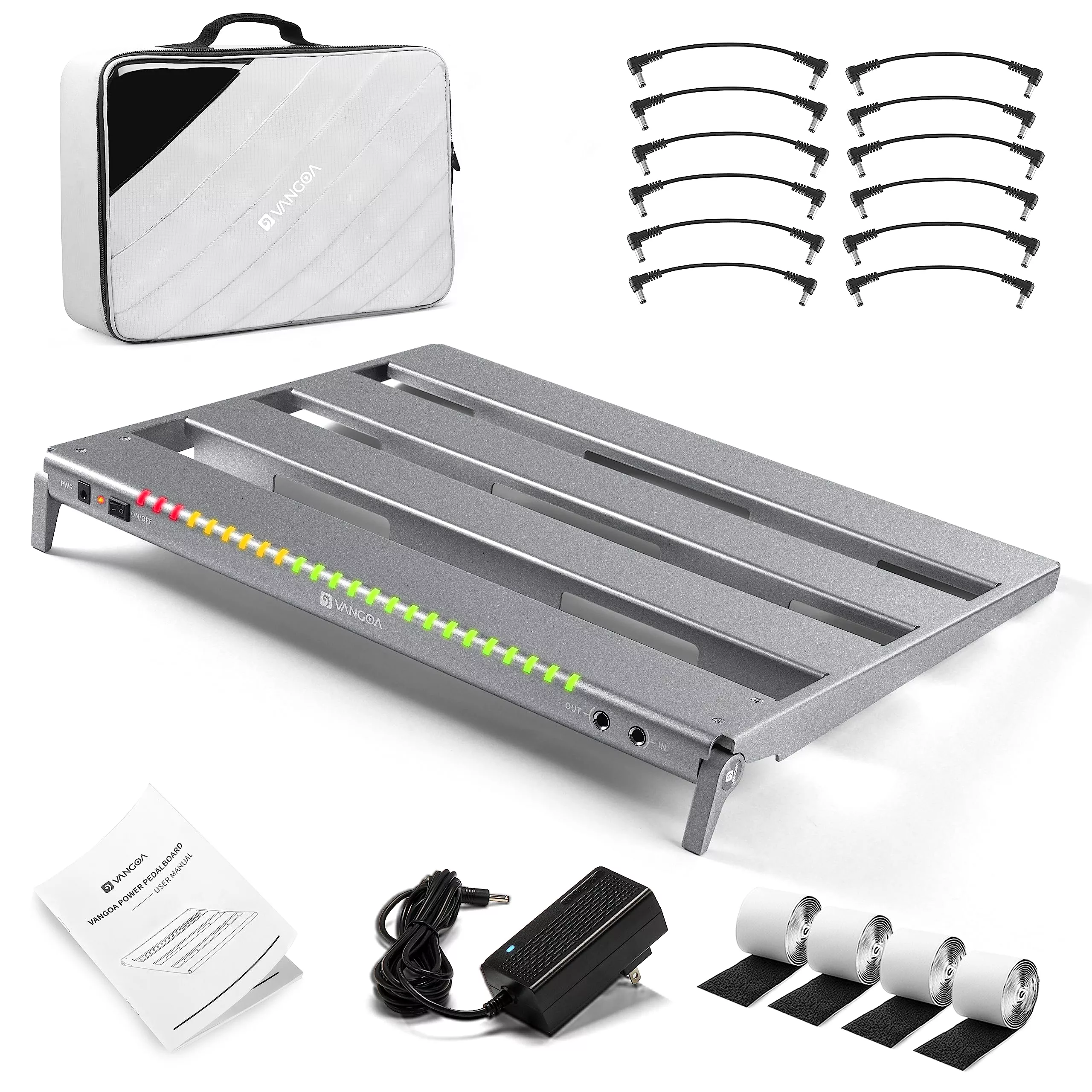Vangoa Guitar Pedal Board with Isolated Power Supply, PD-M Aluminum One-Piece-Bent Portable Folding Powered Guitar Pedalboard wi