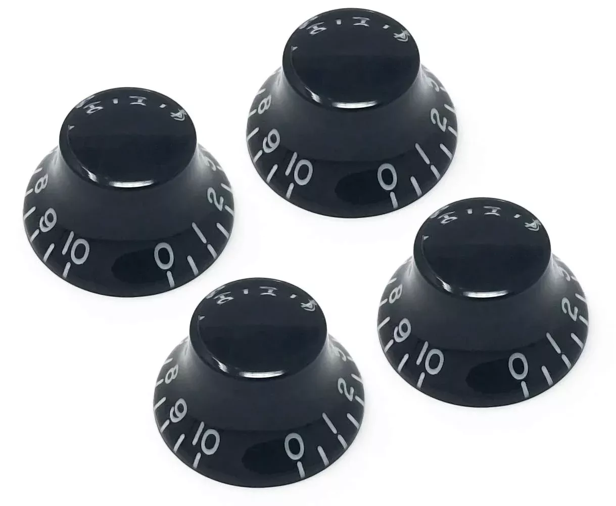 Vintage Forge Black Top Hat Bell Knobs Compatible with Gibson Les Paul Electric Guitar (Set of 4) Fits 24 Fine-Spline USA (Imper