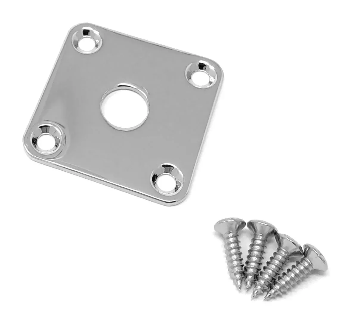 Vintage Forge Chrome Metal Flat Square Jack Plate compatible with Gibson Les Paul Guitar with Screws JPS40-CHR