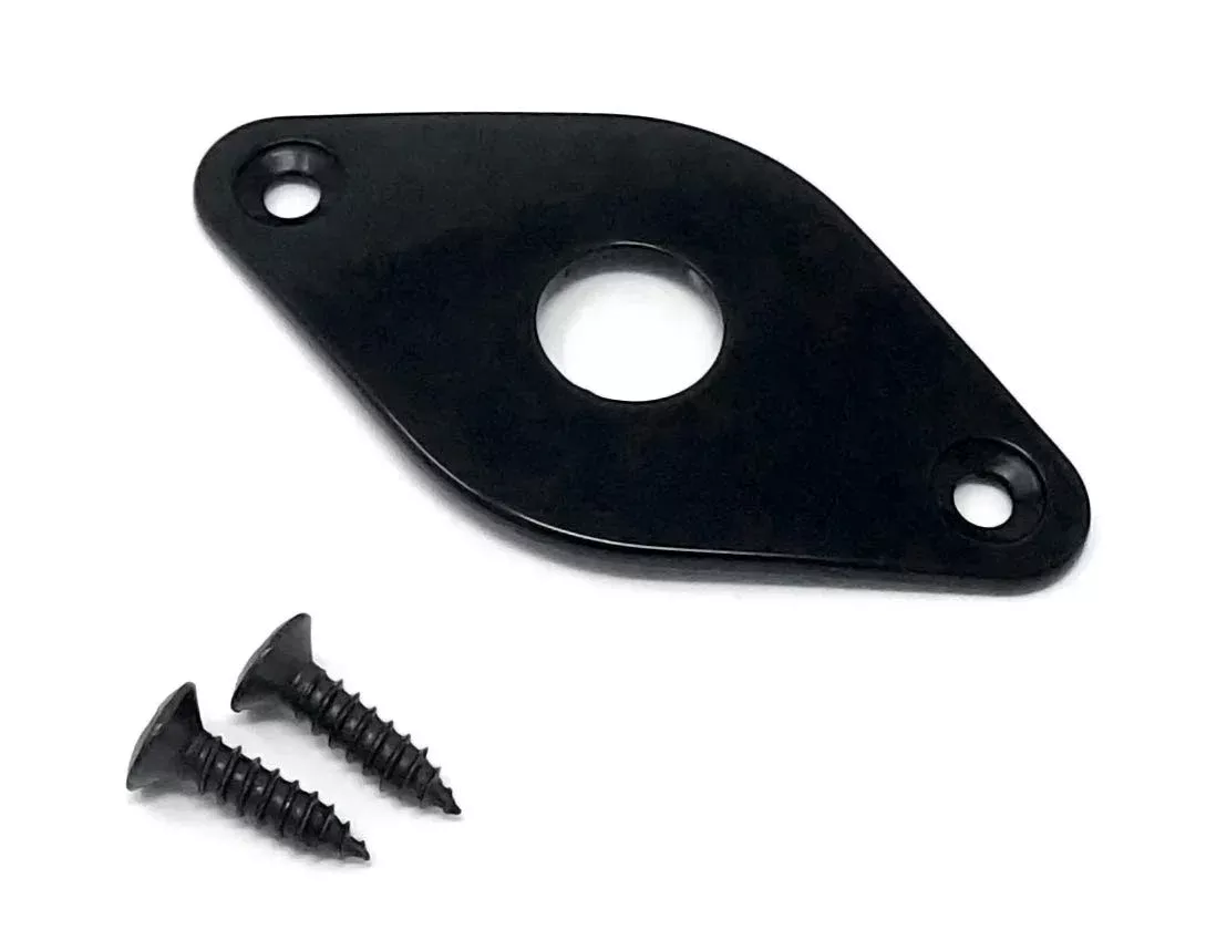 Vintage Forge Diamond Jack Plate for Guitar and Bass Black with Screws Curved Metal Jackplate JPD40-BLK