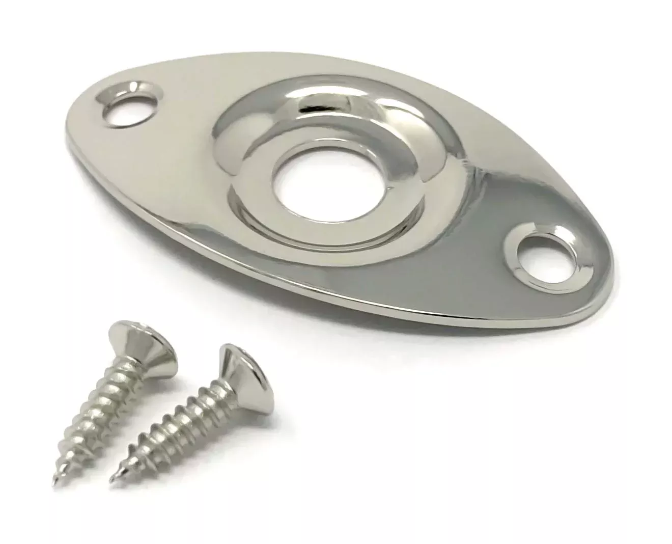 Vintage Forge Nickel Oval Jack Plate for Guitar and Bass with Screws Curved Metal Indented Football Shape JPF20-NKL