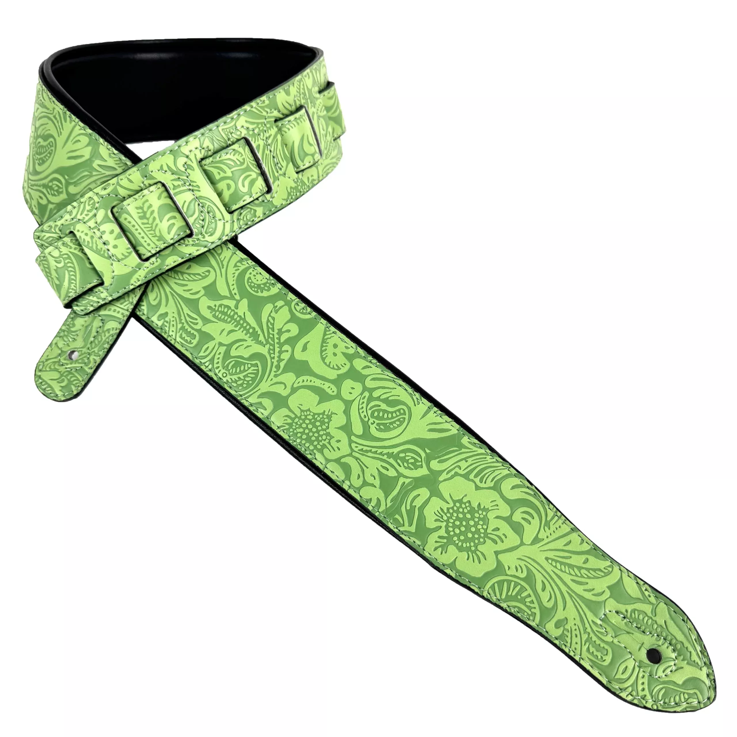 Walker And Williams G-977 Sea foam Green Embossed Guitar Strap with Western Sheridan Design And Padded Glove Leather Back For Ac