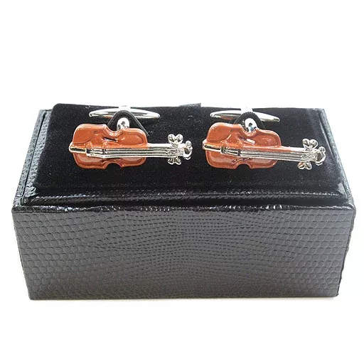 ***WAS 25.95***Violin Cufflinks Brown Violins/Violas with Silver Clasp in Gift Box