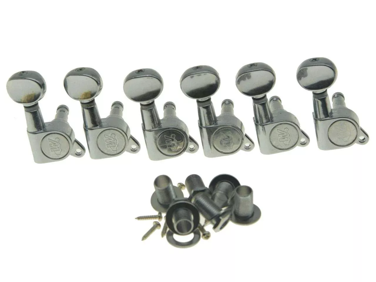 Wilkinson 6 Inline Chrome E-Z-LOK Post Guitar Tuners E-Z Post Guitar Tuning Keys Machine Heads with Mini Oval Button Chrome/Blac
