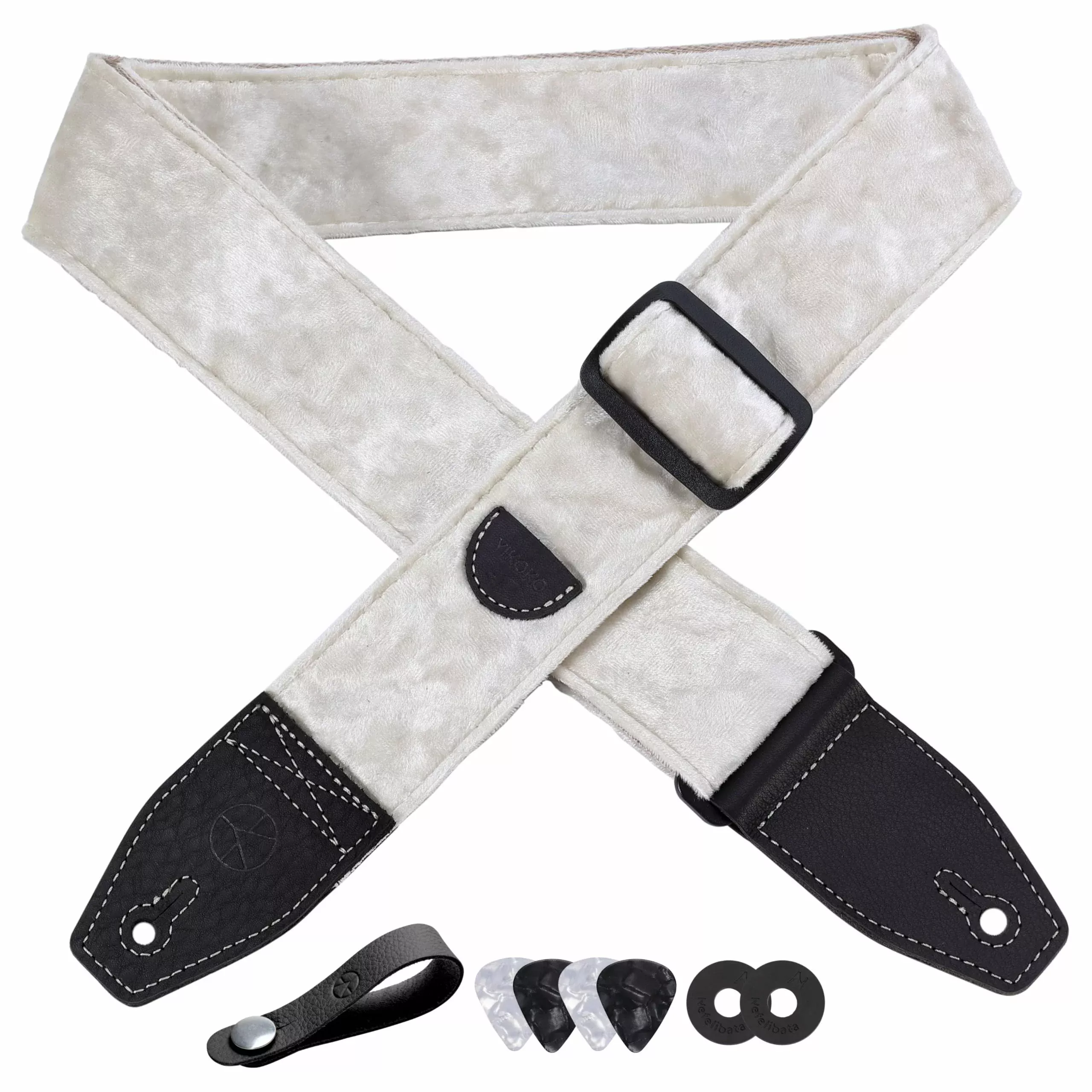 YIKOKO Guitar Strap 2 inch Velvet Guitar Straps with Full Grain Leather End, for Bass Electric and Acoustic Guitars, Free Strap