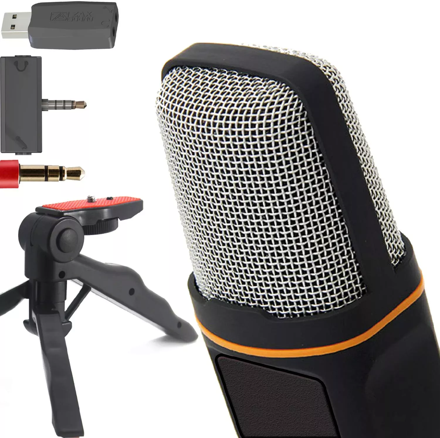 ZaxSound Professional Cardioid Condenser Microphone with Tripod Stand for PC, Laptop, iPhone, iPad, Android Phones, Tablets, xBo