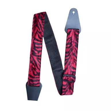 Zebra Faux Fur Guitar Strap – Red + Black