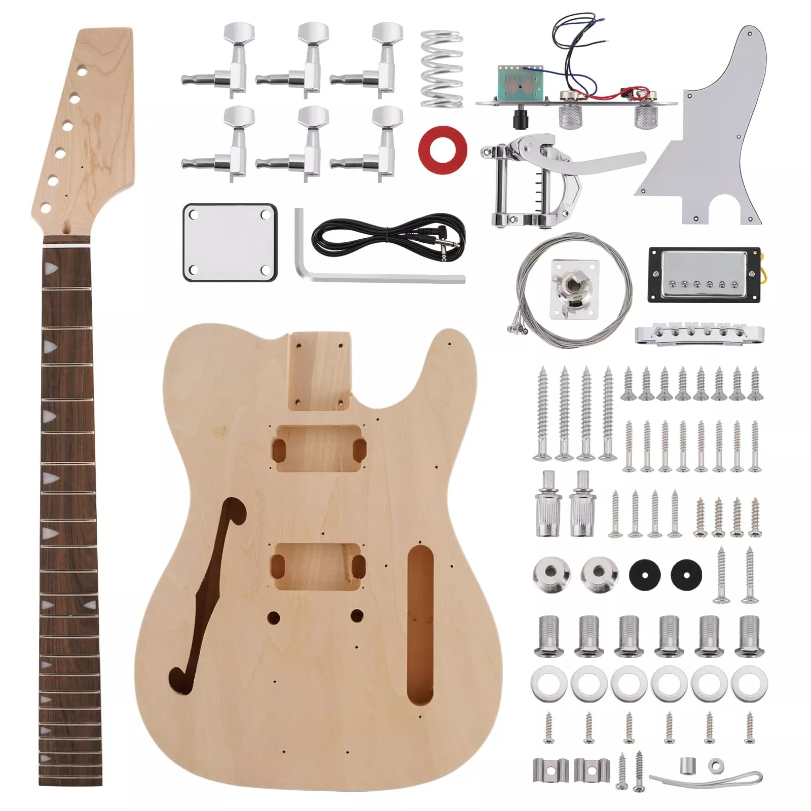 ZEFF DIY Electric Guitar Kit with Basswood Body,6 Strings Electric Guitar Kits W/Maple Neck, Maple Fretboard, S-S Pickups, All A