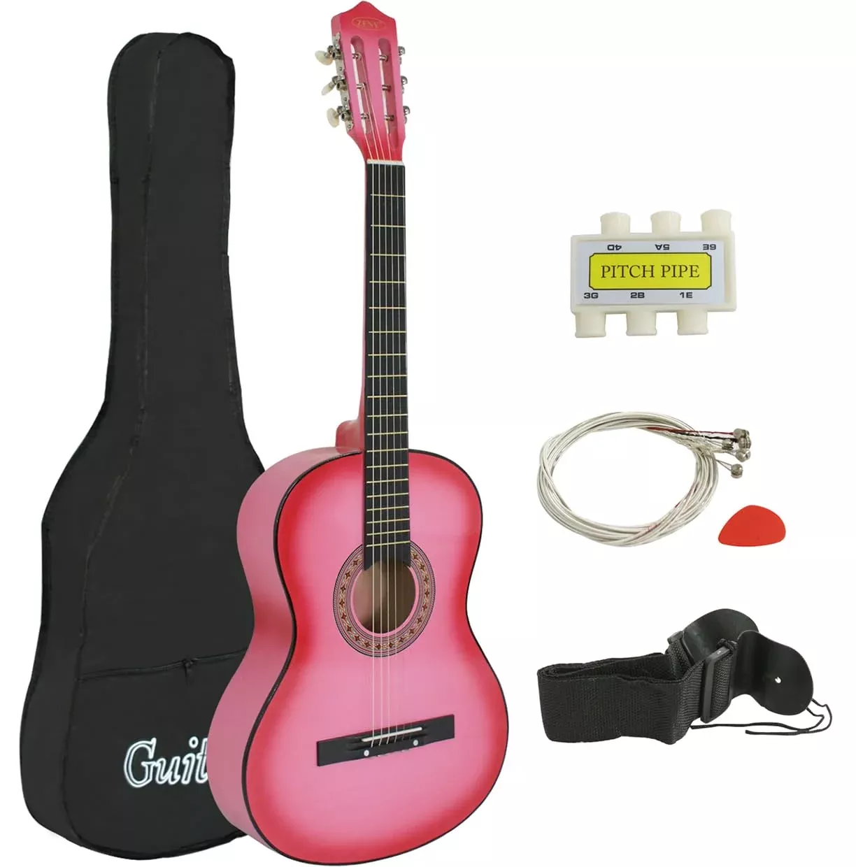 ZENY Beginners 38 inch Acoustic Guitar Package Kit for Right-handed Starters Kids Music Lovers w/Case, Strap, Pitch Pipe and Pic