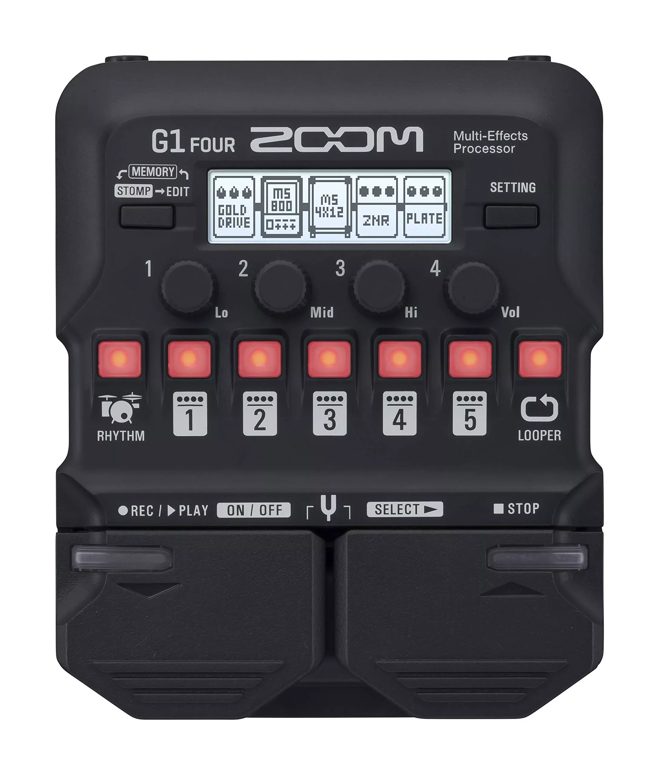 Zoom G1 FOUR Guitar Multi-Effects Processor Pedal, With 60+ Built-in effects, Amp Modeling, Looper, Rhythm Section, Tuner, Batte